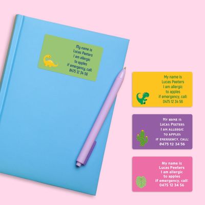 stickers instellen voor school. lege sjabloon. naamlabels, cadeaulabels. perfect voor mappen, dagboeken, notitieboekjes, lunchtassen, pennenbakjes. rechthoekig etiket. kleur geïsoleerde vectorillustratie. 8448298 Vectorkunst bij Vecteezy